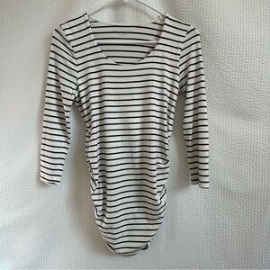 A Pea in the Pod Maternity Black White Striped Long Sleeve Shirt Size: Small